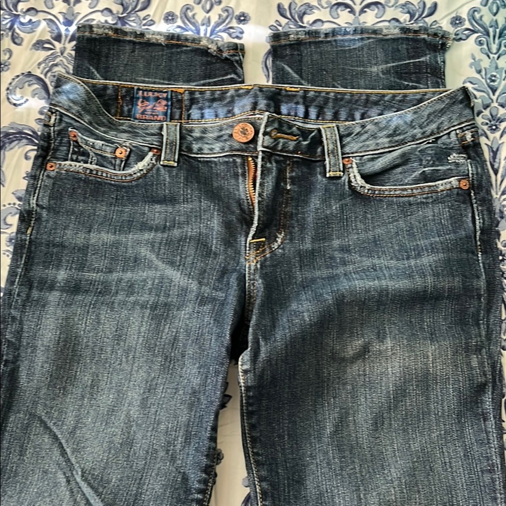 Lucky Brand Medium Blue Distressed Straight Leg Jeans
